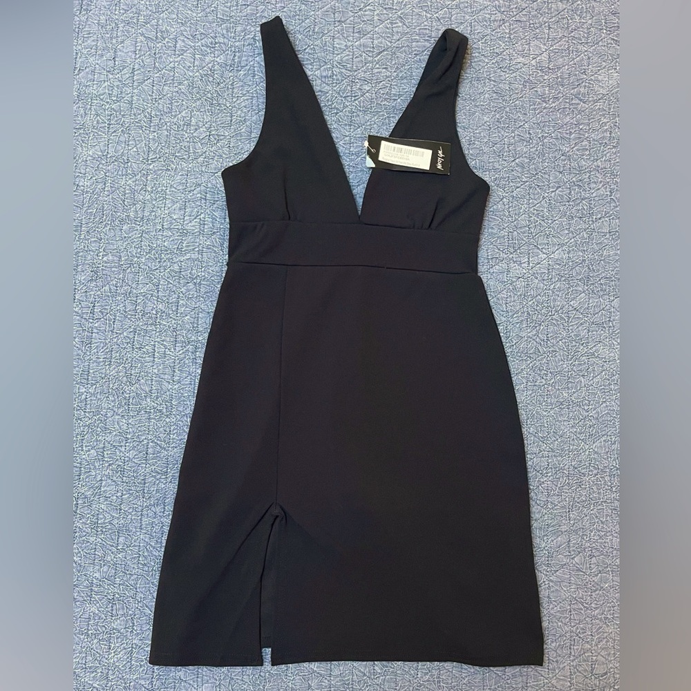 Plunging V-Neckline Split Mini Dress